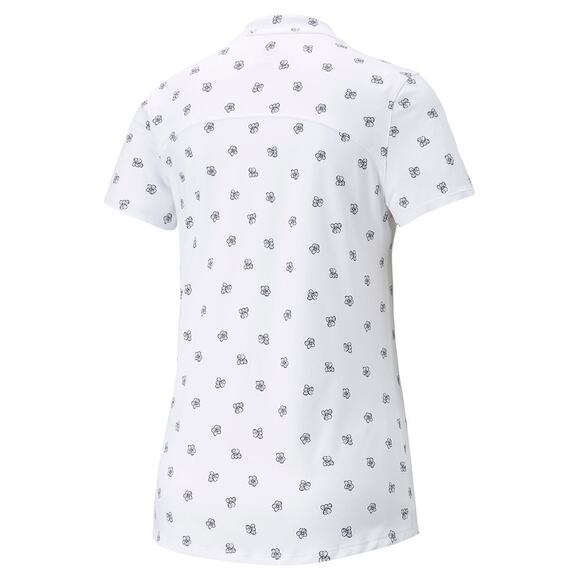 Puma White + Blue Hibiscus Floral Print Zip Closure Polo - Medium - Picture 7 of 10